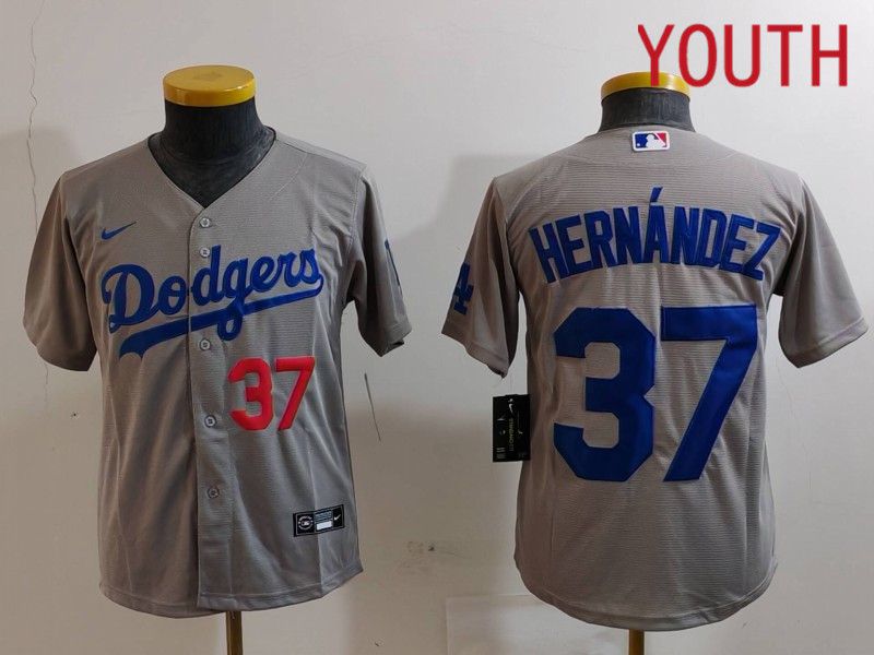 Youth Los Angeles Dodgers 37 Hernandez Grey Nike Game 2024 MLB Jersey style 7265